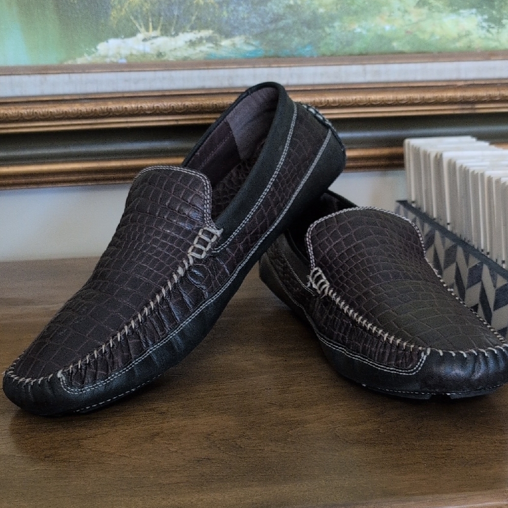 Tommy Bahama Dark Brown Croc-Embossed Loafers